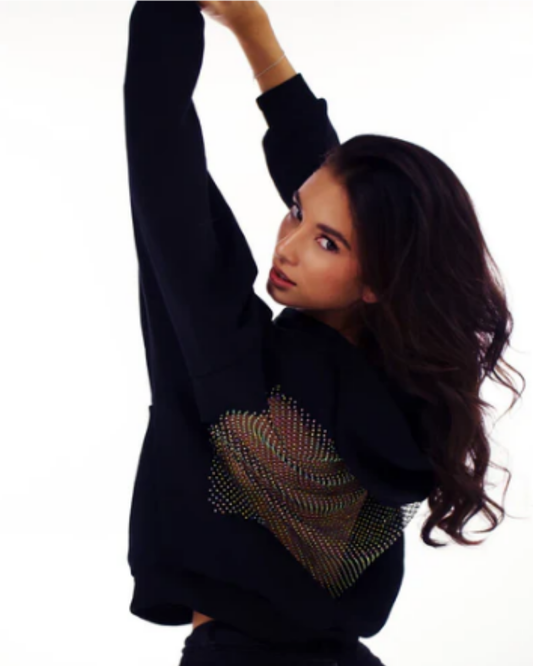 Kristal Sırtlı Fileli Kapüşonlu Sweatshirt